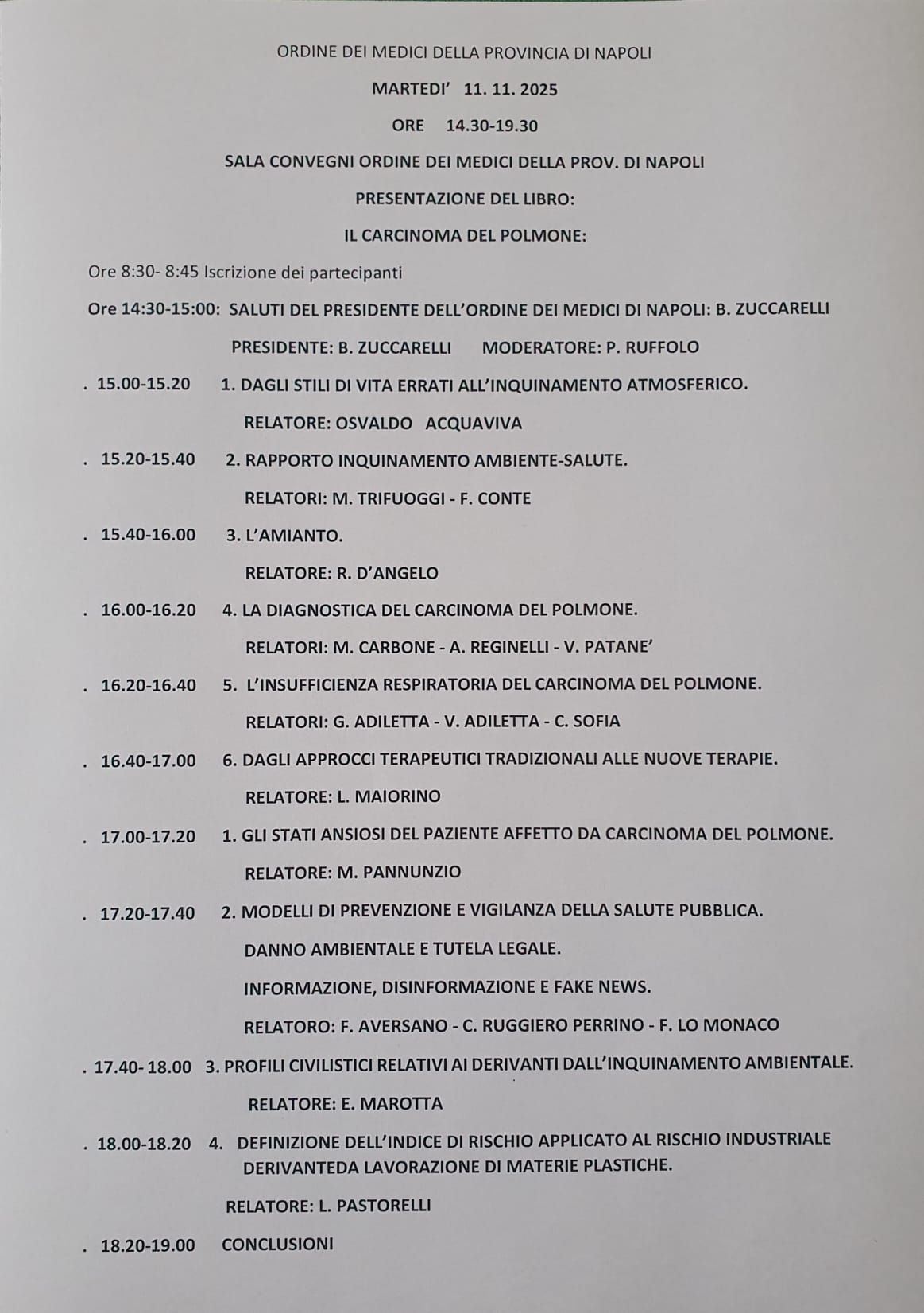 Il prof Pastorelli all'ordine dei Medici di Napoli